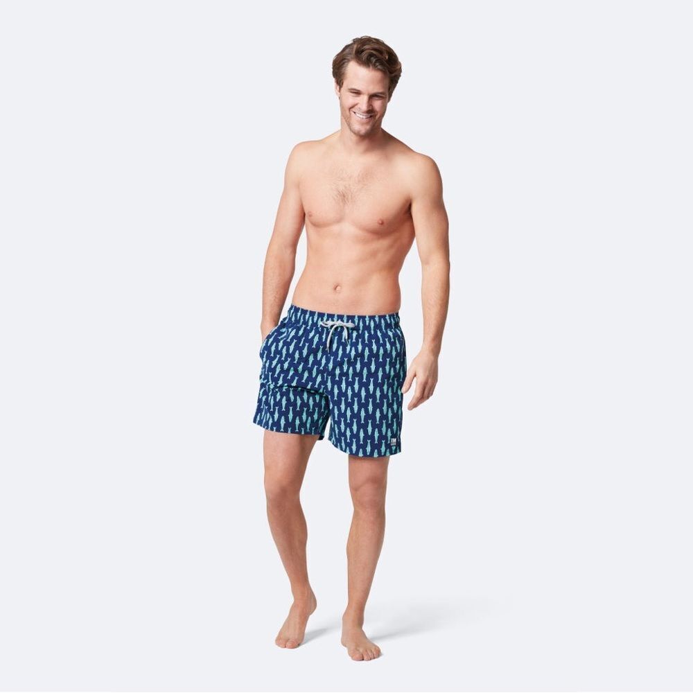 Tom & Teddy Classic Swim Shorts Ink Blue & Green Sardines Mens size Small